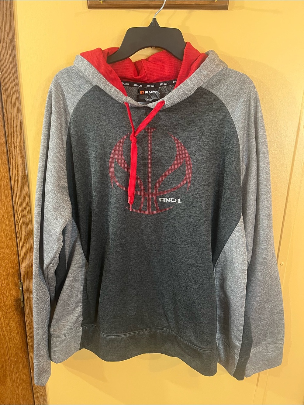 And1 Black & Gray Hoodie with Red Basketball Accent Like New Size XL